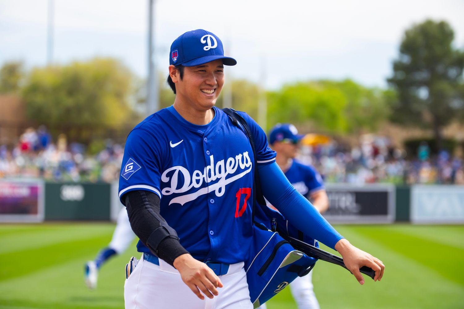 Mar 12, 2024; Phoenix, Arizona, USA; Los Angeles Dodgers designated hitter Shohei Ohtani against the San Francisco Giants during a spring training baseball game at Camelback Ranch-Glendale.